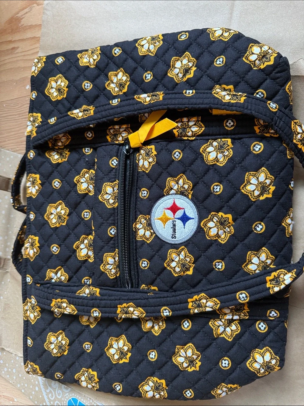 Pittsburgh Steelers Quilted Crossbody Bag - Black & Gold Floral and wallet